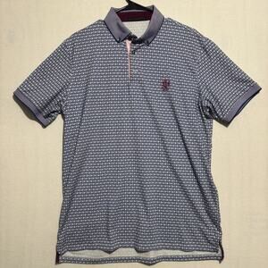 Greyson Polo Shirt Mens Large Blue Geometric AOP Golf Performance Short Sleeve